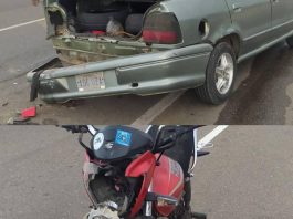 Colisión entre carro y moto dejó al motorizado lesionado