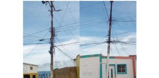 A punto de caer dos postes en el sector centro de Punta Cardón