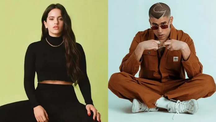 Rosalia-Bad-Bunny cuestionada sobre la reciente controversia de Bad Bunny, quien se mostrará indiferente ante las críticas sobre si el público de la SuperBowl entenderá su actuación en español.