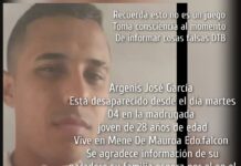 Joven de Mene Mauroa está desaparecido Joven de Mene Mauroa está desaparecido