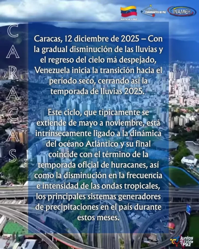 Inameh reporta que empieza el período seco