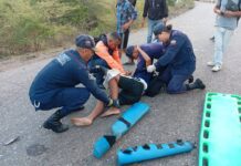 Lesionado funcionario de Polifalcón en colisión entre una moto y un bus en Guzmán Guillermo