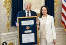 Trump agradece a María Corina Machado por la medalla de su Premio Nobel de la Paz