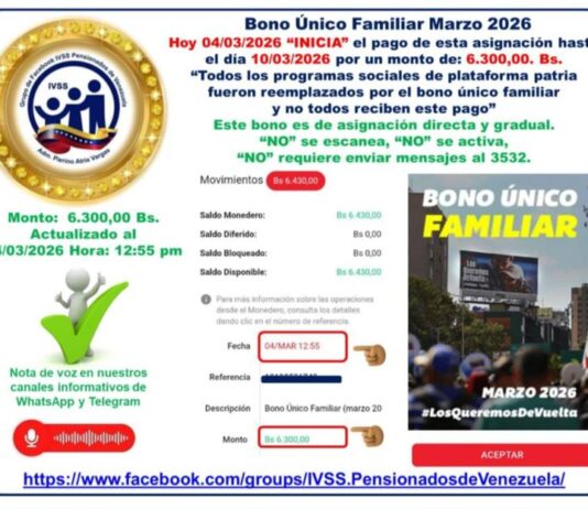 Inicia pago del Bono Único Familiar