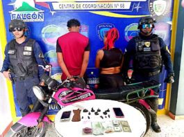 Pareja cayó con droga y una moto en Boca de Aroa