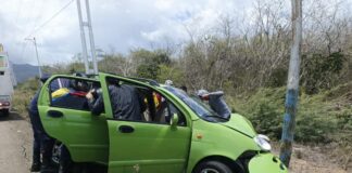 Auxiliar de enfermería resulta lesionada tras choque contra un poste en la Morón-Coro