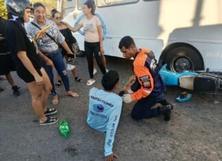Colisión deja a un motorizado lesionado tras maniobra indebida del conductor de un autobús